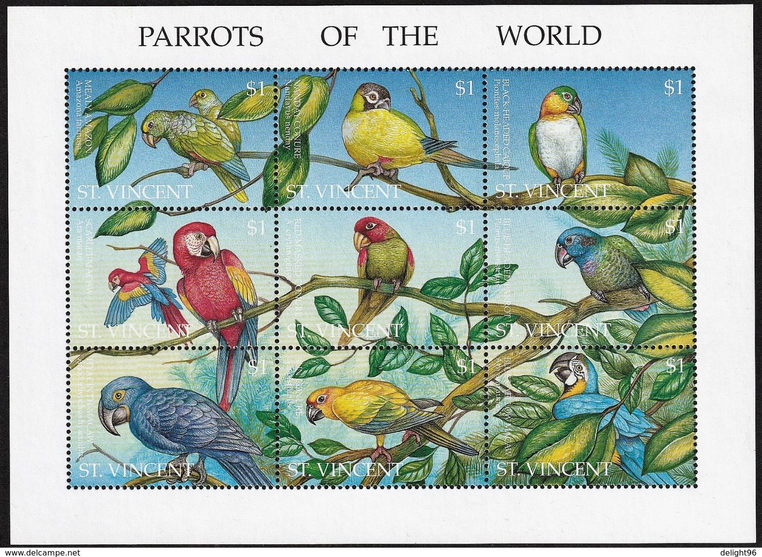 1995 St. Vincent Parrots Minisheet (** / MNH / UMM) - Perroquets & Tropicaux