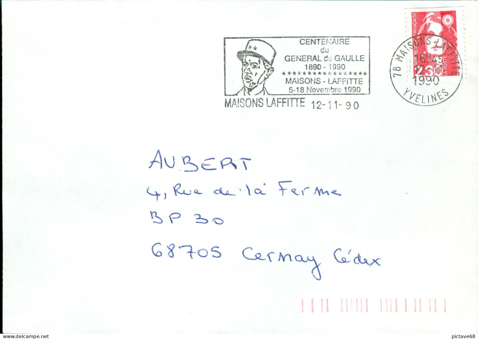 FRANCE / GENERAL DE GAULLE / ENVELOPPE AVEC FLAMMME COMMEMORATIVE DU CENTENAIRE DU GENERAL DE GAULLE 1990 - De Gaulle (General)