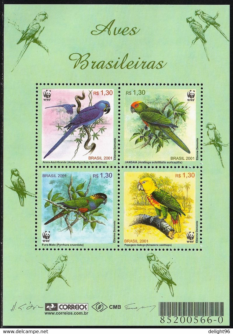 2001 Brazil WWF Parrots Minisheet (** / MNH / UMM) - Perroquets & Tropicaux