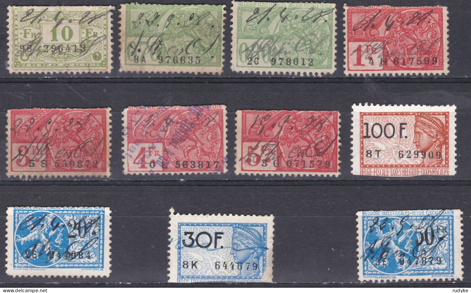 BELGIE LOTJE 11 FISCALE ZEGELS (L22) - Timbres