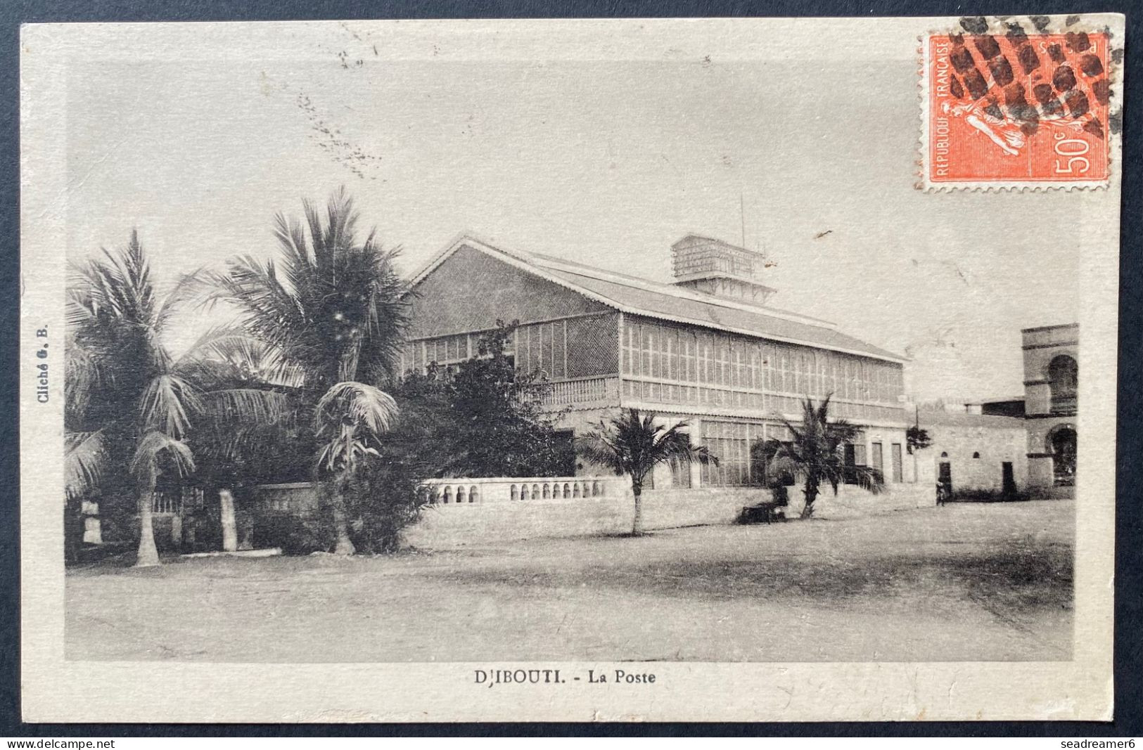 Carte De Djibouti 1929 " La Poste " Semeuse Lignée 50c Oblitération De Fortune Bouchon De Djibouti Pour MOISSAC TTB - Brieven En Documenten