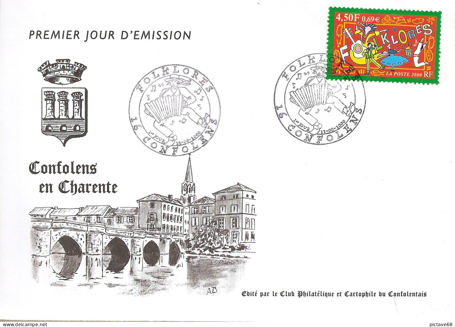 FRANCE / ENVELOPPE  FDC CONFOLENS-FOLKLORE 2000 N° 3339 - 2000-2009