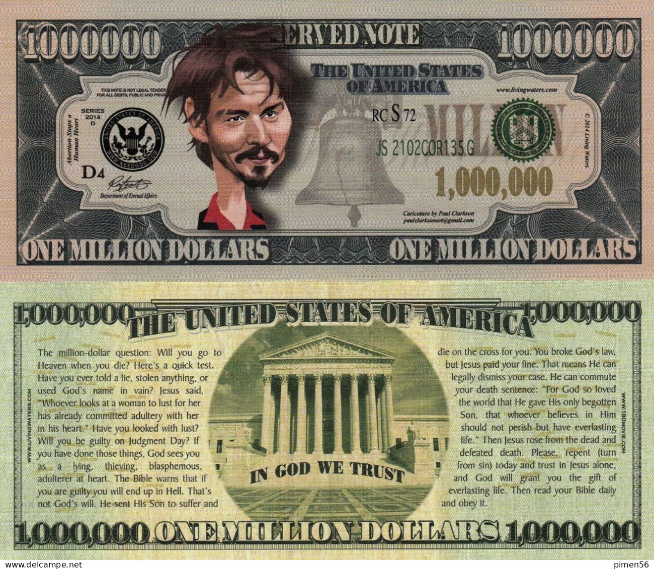 USA - FANTASY NOTE - JOHNNY  DEEP - UNC / SERIES  CARICATURES - Other & Unclassified