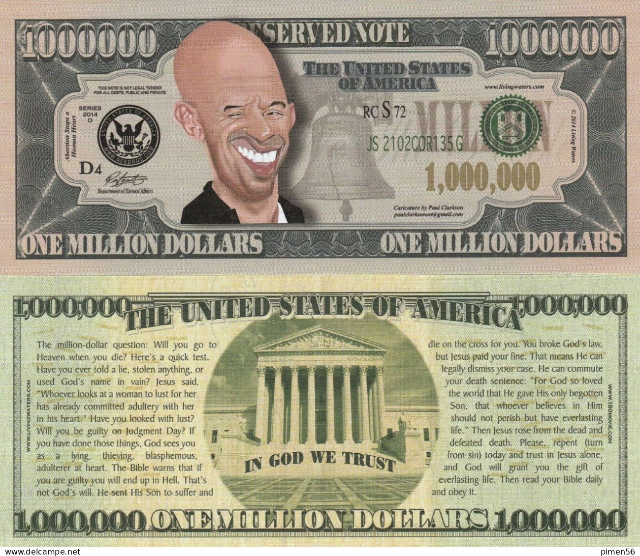 USA - FANTASY NOTE - VIN  DIESEL - UNC / SERIES  CARICATURES - Other & Unclassified