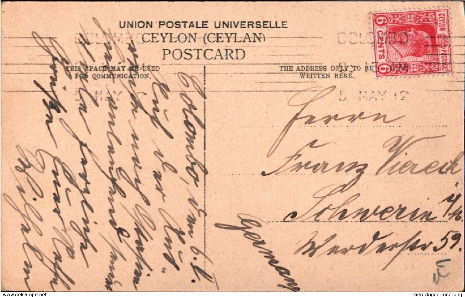 ! Old Postcard Pettah, Colombo, Ceylon, 1912, Gelaufen Nach Schwerin - Sri Lanka (Ceylon)