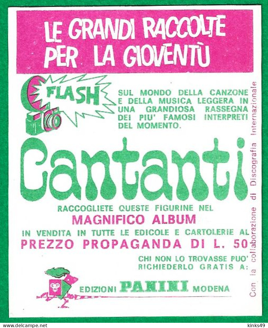 737> Figurina PANINI  < THE GREEN SOUND > Collezione "Cantanti 1969" / N° 171 - Objets Dérivés