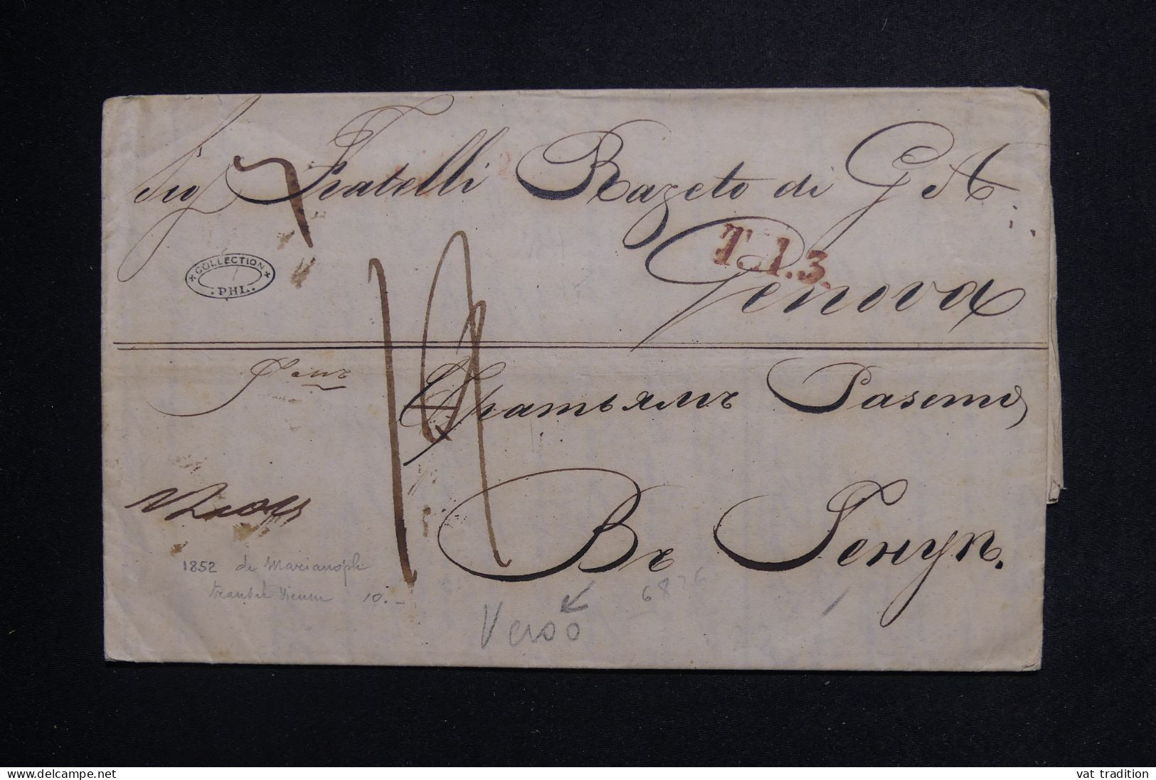 ITALIE - Lettre De Marianaploli Pour Genes En 1852 Via Wien, Voir Cachets Au Dos, à étudier - L 143738 - Sicily