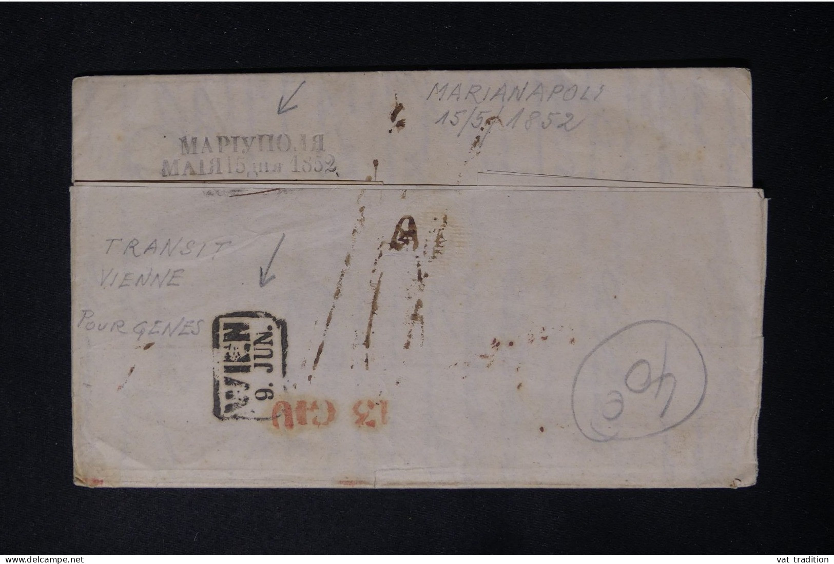 ITALIE - Lettre De Marianaploli Pour Genes En 1852 Via Wien, Voir Cachets Au Dos, à étudier - L 143738 - Sizilien