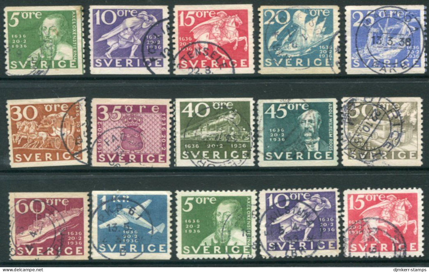 SWEDEN 1936 Tercentenary Of Post Used..  Michel 227-238 - Used Stamps