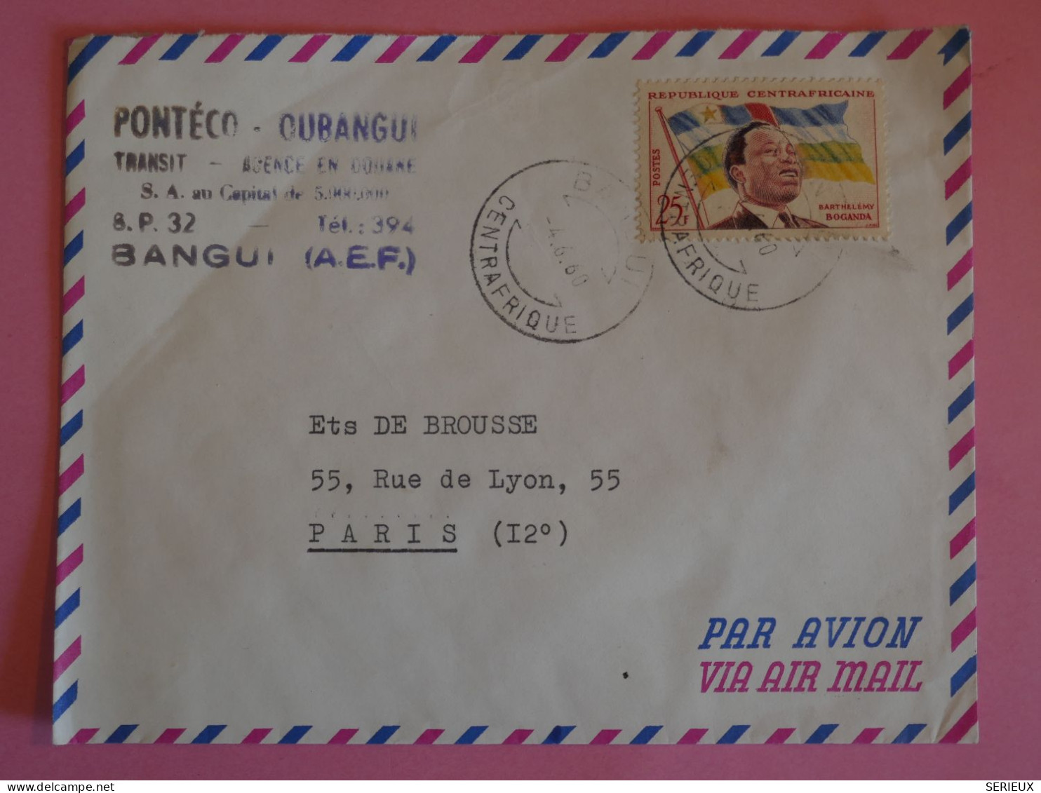 BT7   CENTRAFRIQUE   BELLE  LETTRE  1960 PAR AVION BANGUI  PONTECO A   PARIS FRANCE + AFF.PLAISANT++++ - Lettres & Documents