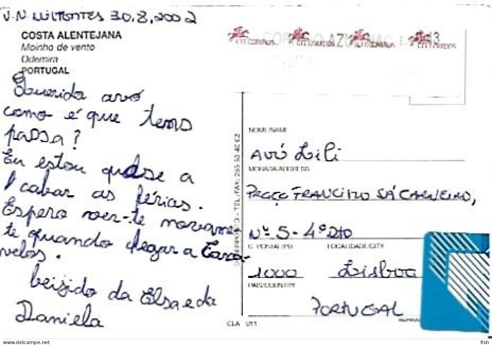 Portugal & Marcofilia, Odemira, Moinho De Vento, Costa Alentejana Vila Nova De Mil Fontes A Lisboa 2002 (11) - Beja