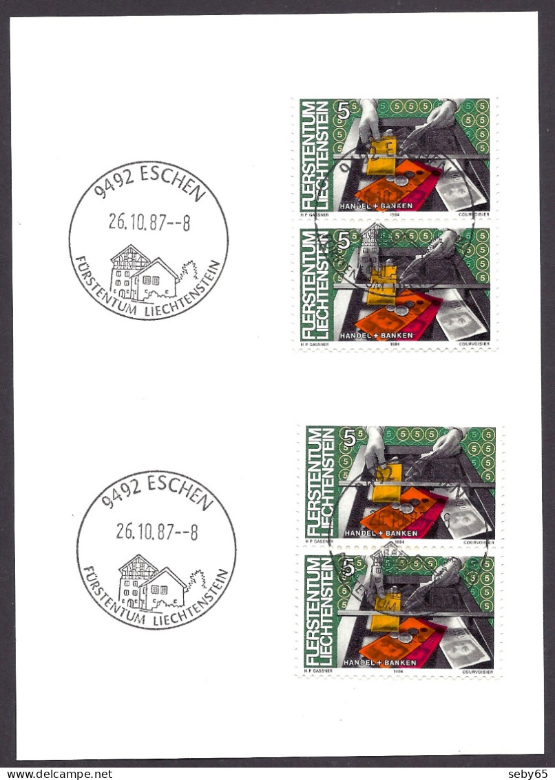 Liechtenstein 1984 - Handel + Banken, Postmark 1987 Eschen - Brieven En Documenten