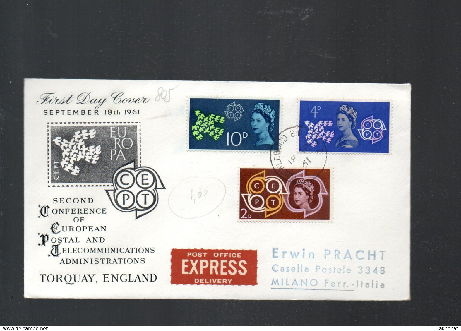 805/500 - GRAN BRETAGNA , Europa Cept 1961 - Storia Postale