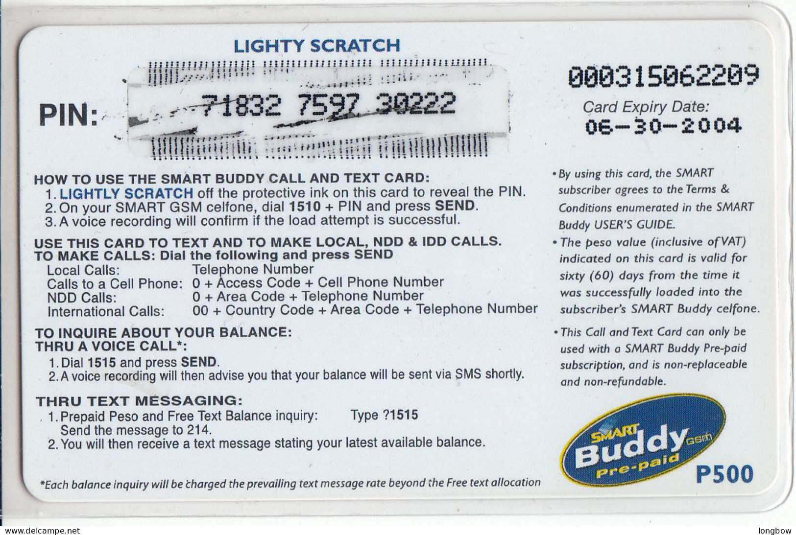 Filippine - CALL & TEXT CARD-SMART BUDDY GSM Pre-paid - Filipinas