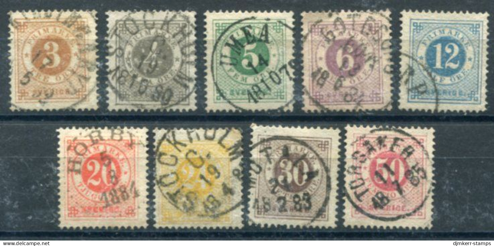 SWEDEN 1877 Definitive Ring Typeset  Perforated 13-13½, Used With Good Centering.   Michel 17B-25B - Used Stamps