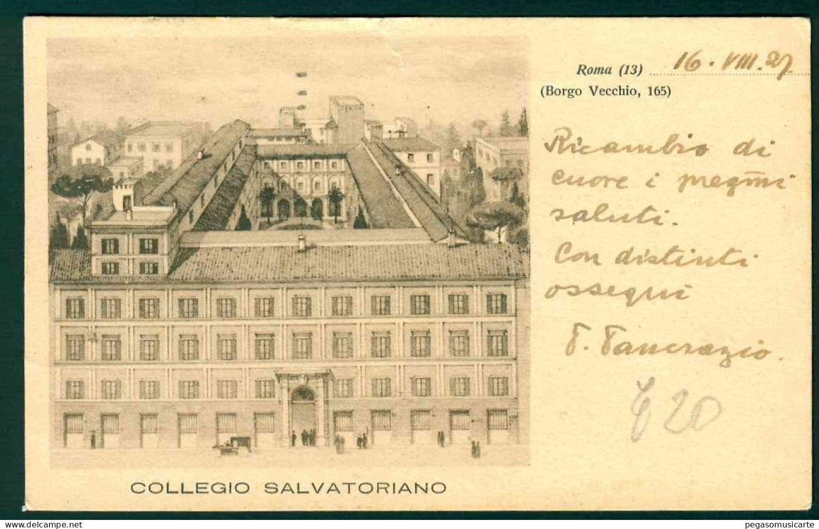 VXA059 - ROMA COLLEGIO SALVATORIANO - BORGO VECCHIO - 1927 - Onderwijs, Scholen En Universiteiten