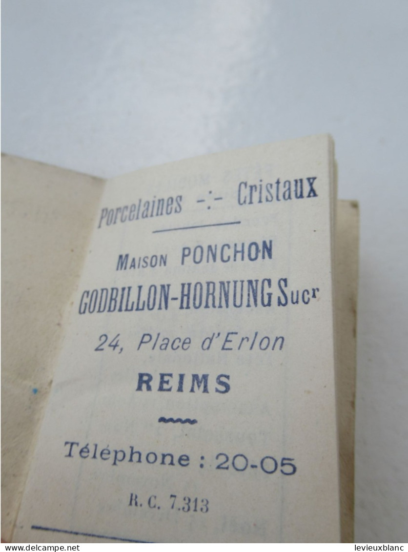 Mini-Calendrier Publicitaire / Petit Format De Poche/Porcelaines Maison PONCHON - Reims/ 1928            CAL514 - Otros & Sin Clasificación