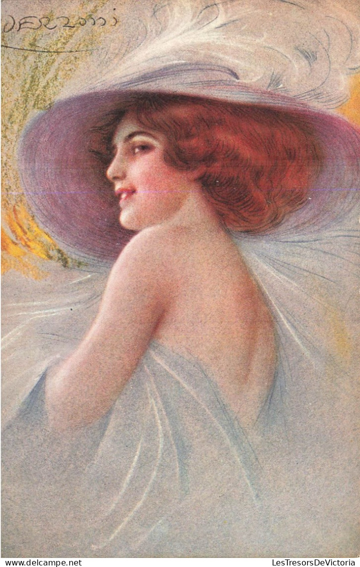 Illustrateur - Guerinoni - Femme Au Chapeau à Plume  - Carte Postale Ancienne - Guerinoni