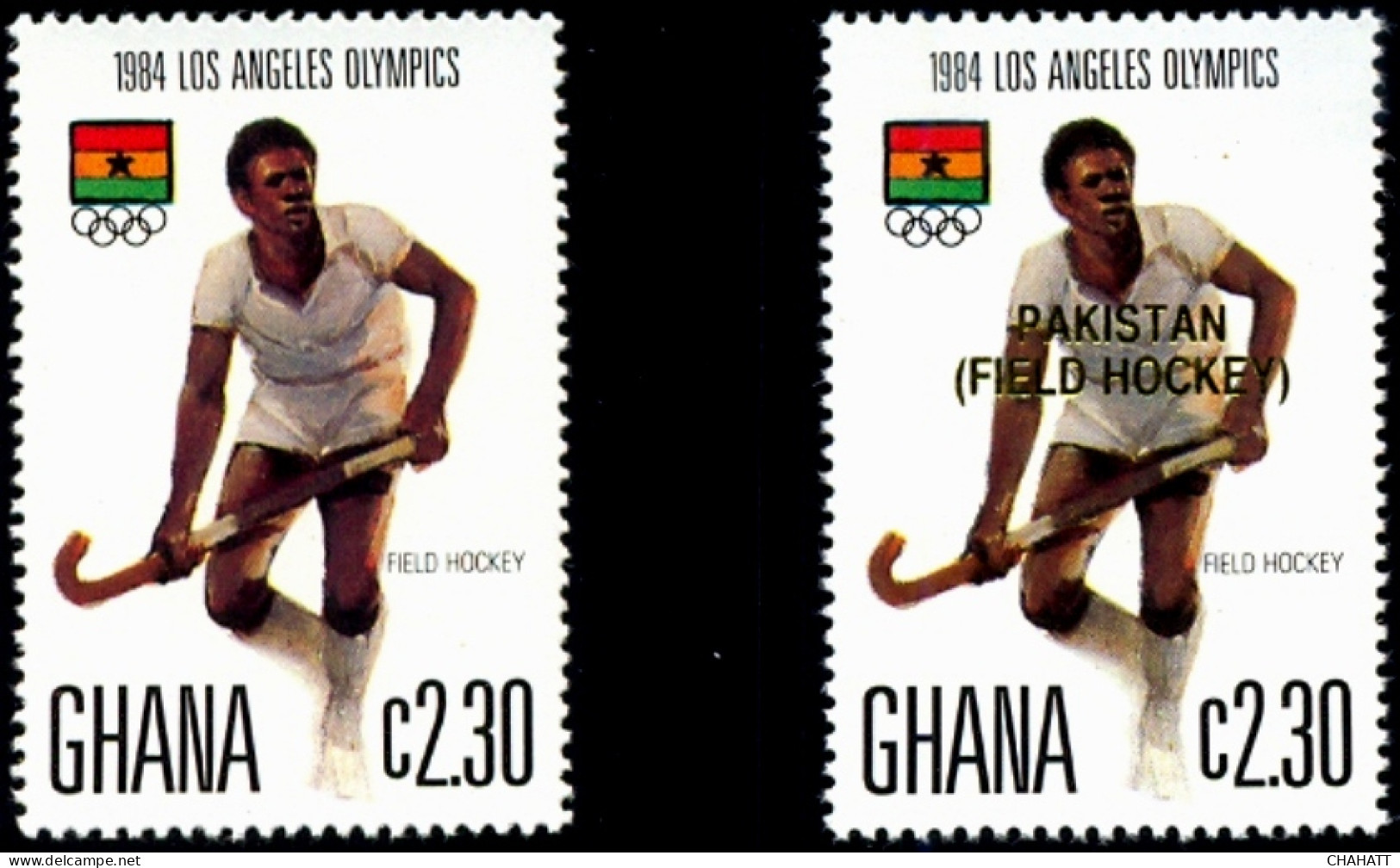 SUMMER OLYMPICS-1984-FIELD HOCKEY-NORMAL STAMP WITH AN OVERPRINT IN GOLD -GHANA-MNH-A5-86 - Rasenhockey