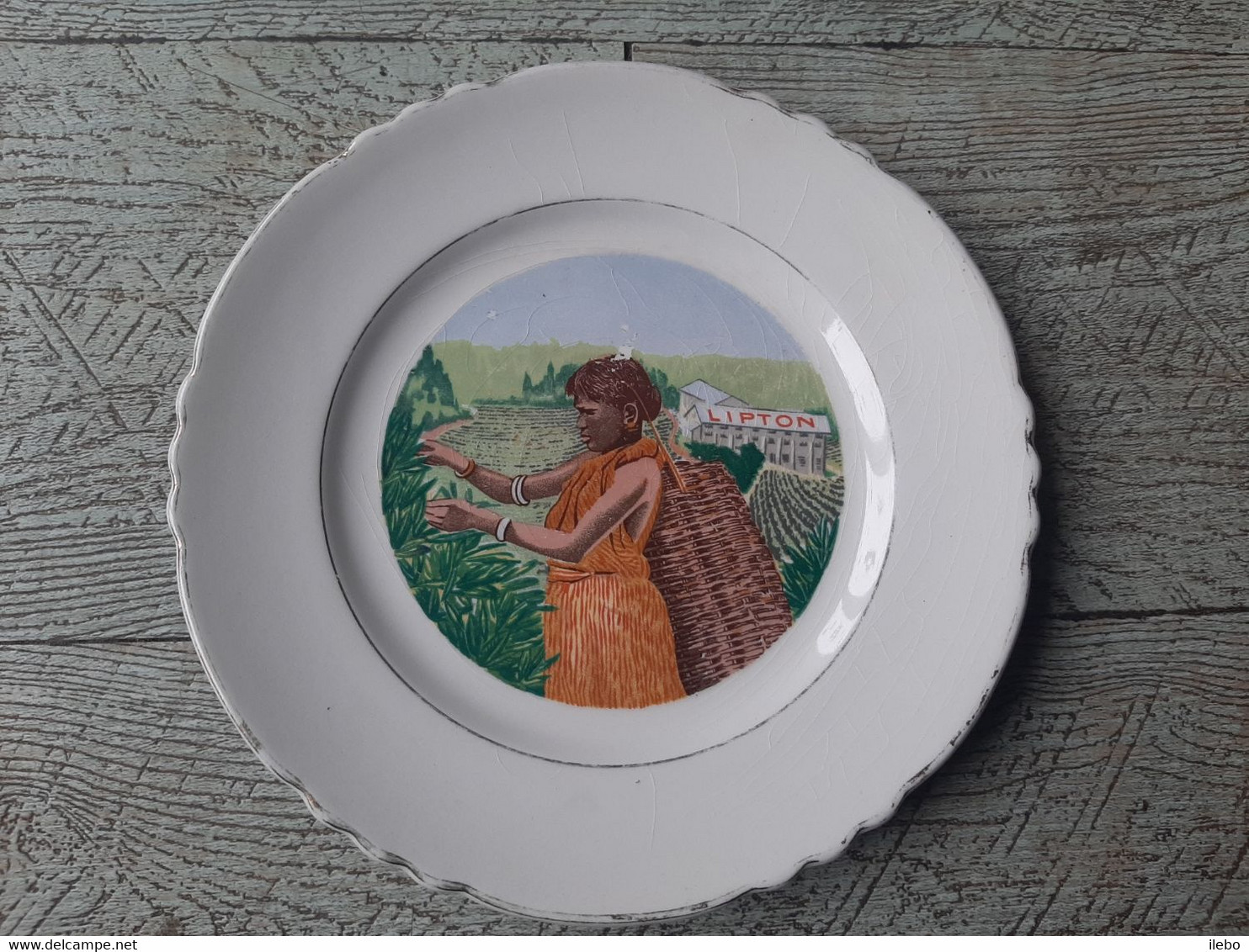 Assiette Publicitaire Lipton Femme Ramassant Le Thé Faïence Fine Orchies Moulin Des Loups - Orchies/Moulin Des Loups (FRA)