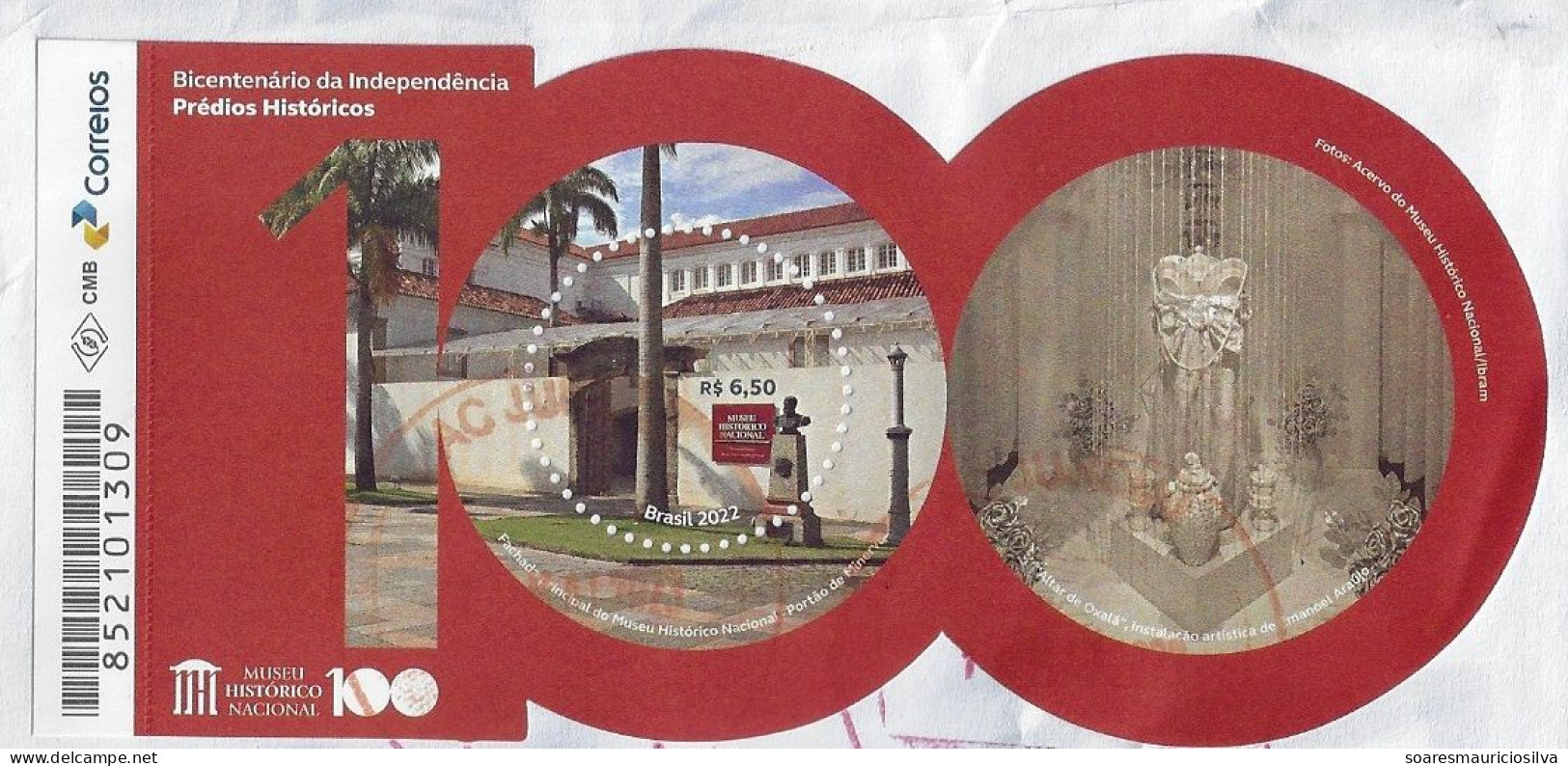 Brazil 2023 Registered Printed Matter Cover Jundiai To Biguaçu Souvenir Sheet 200 Years Independence Historic Building - Covers & Documents