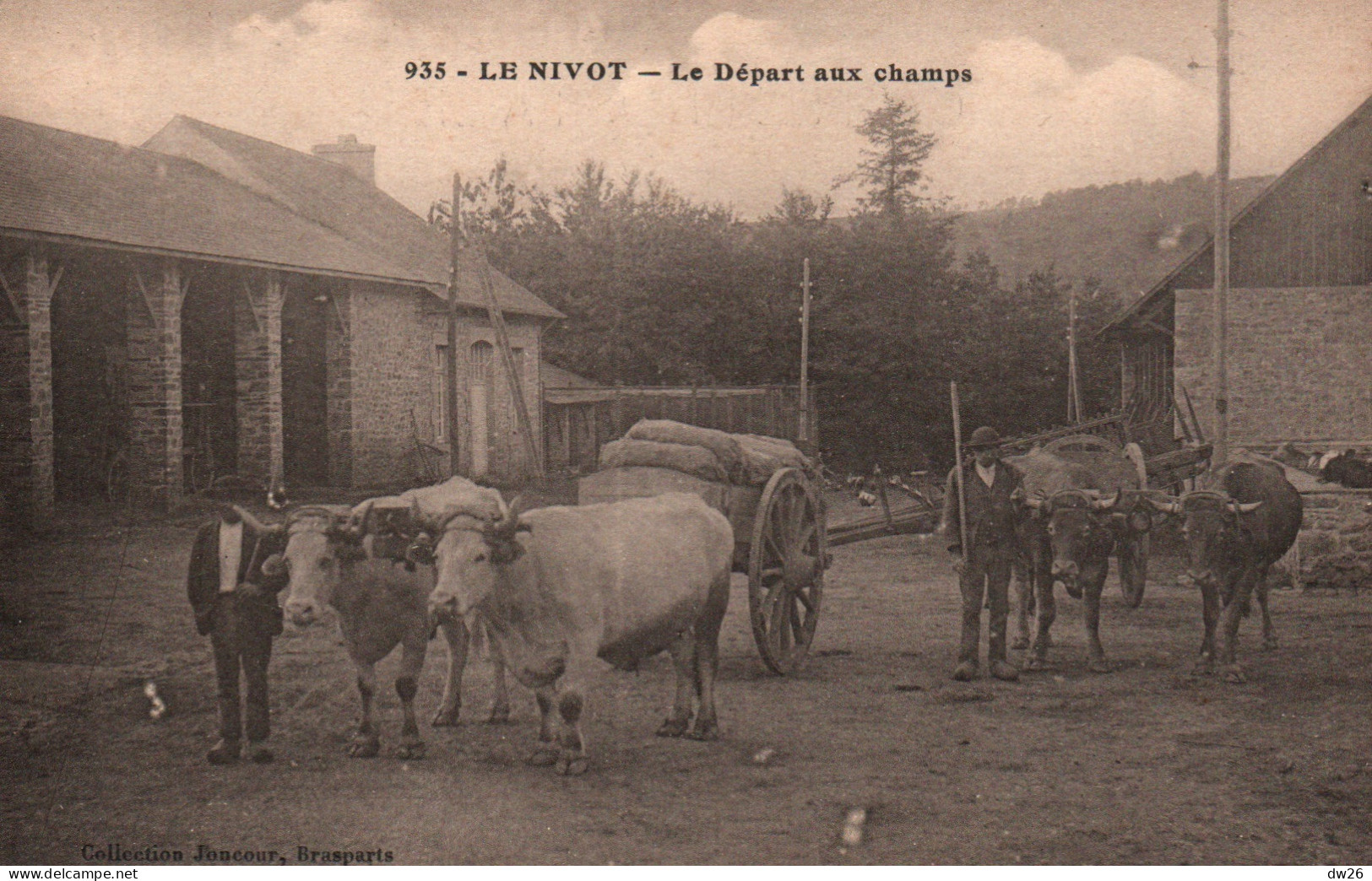 Le Nivot (Loperec, Finistère) Le Départ Aux Champs, La Ferme, Attelage De Boeufs - Carte Joncour N° 935 Non Circulée - Autres & Non Classés