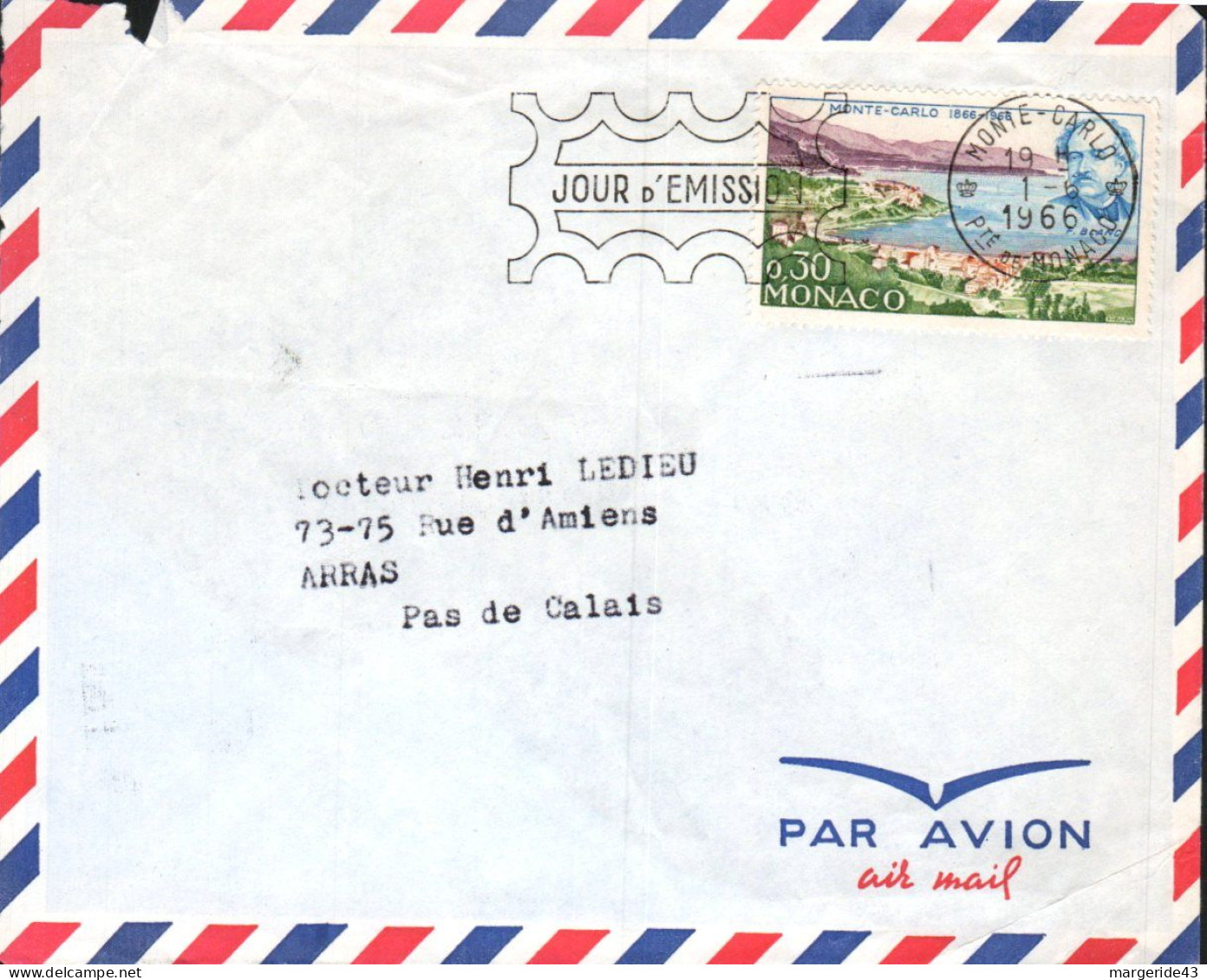 MONACO LETTRE FDC POUR LA FRANCE 1966 - Cartas & Documentos