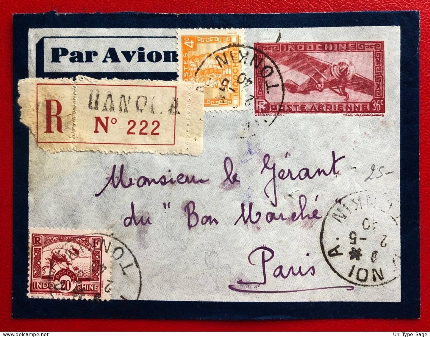 Indochine, Entier-Avion R. + Complément TAD HANOI A, Tonkin 2.5.1940 Pour La France - (A071) - Briefe U. Dokumente