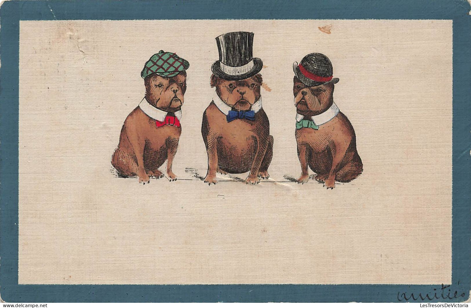 Fantaisies - Animaux Déguisés - Trois Chien En Chapeau Et Noeud Papillon- Carte Postale Ancienne - Dressed Animals