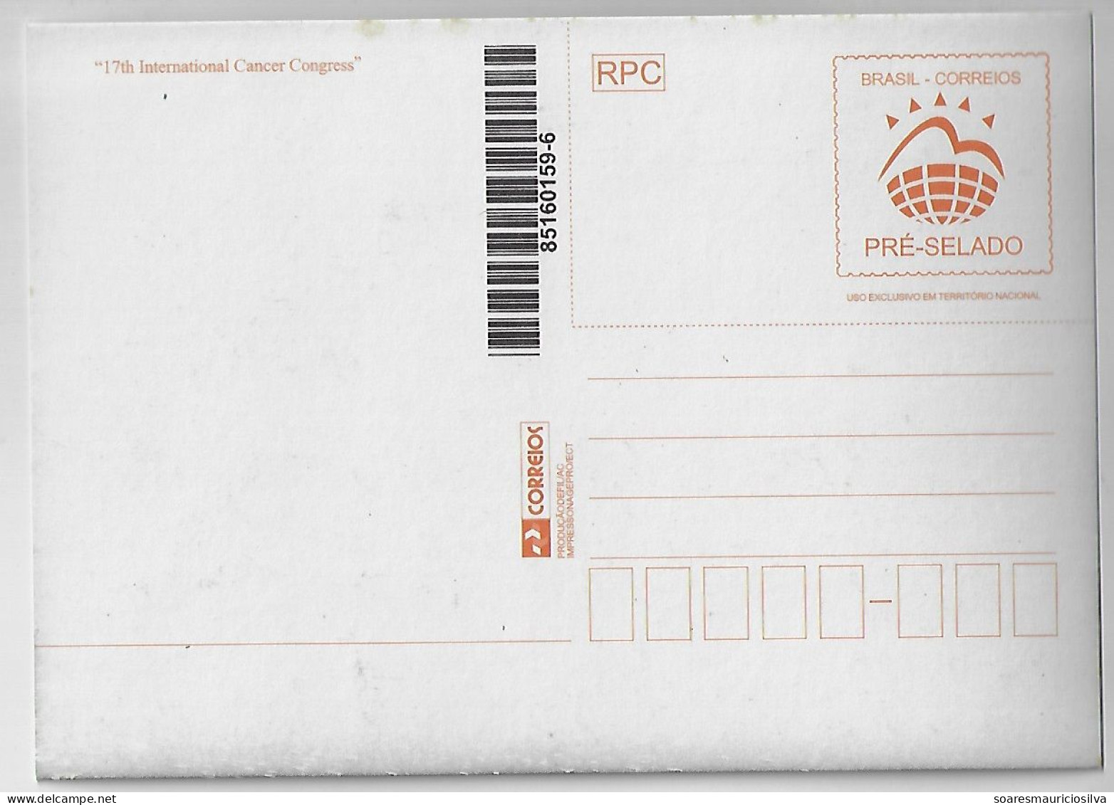 Brazil 1998 Postal Stationery Card BP-192 17th International Cancer Congress In Rio De Janeiro Health Desease Unused - Entiers Postaux