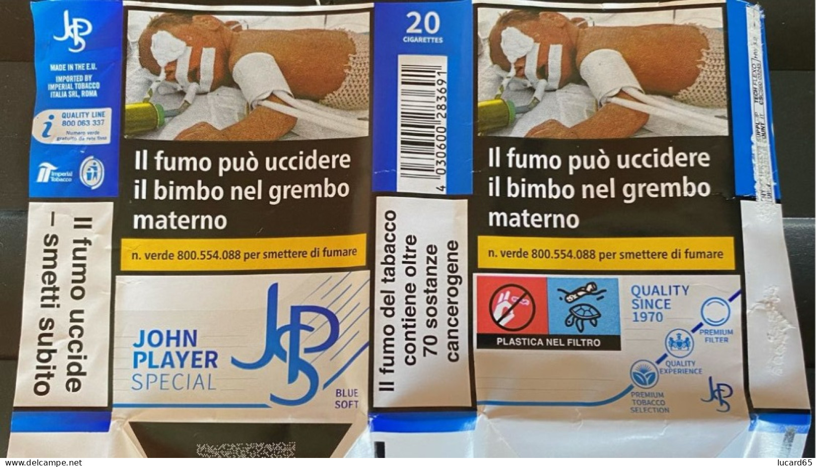 TABACCO - COLLECTORS -  JPS BLUE - JOHN PLAYER SPECIAL EMPTY SOFT PACK ITALY - - Cajas Para Tabaco (vacios)