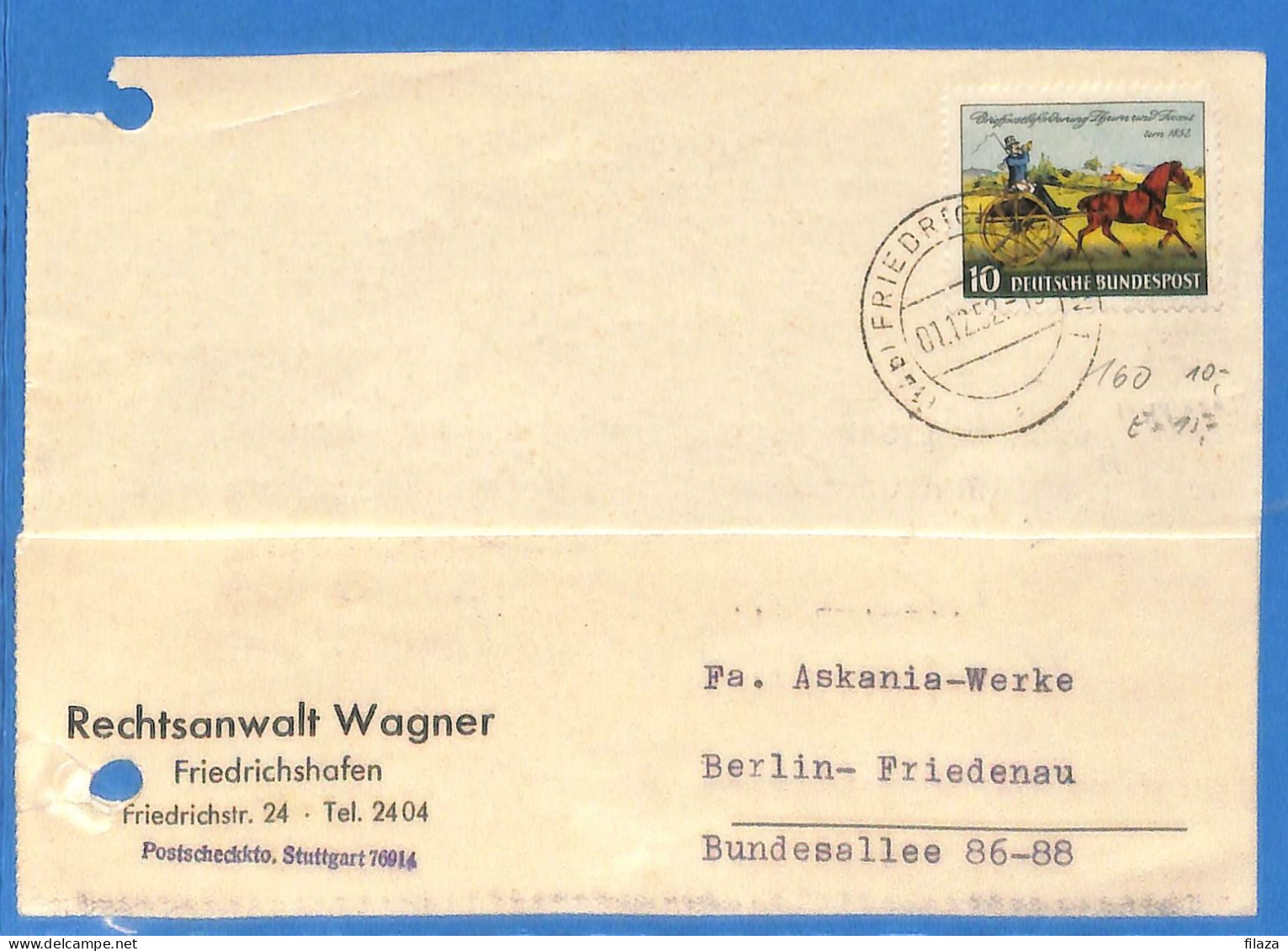 Allemagne Republique Federale 1952 Carte Postale De Friedrichshafen (G18826) - Storia Postale