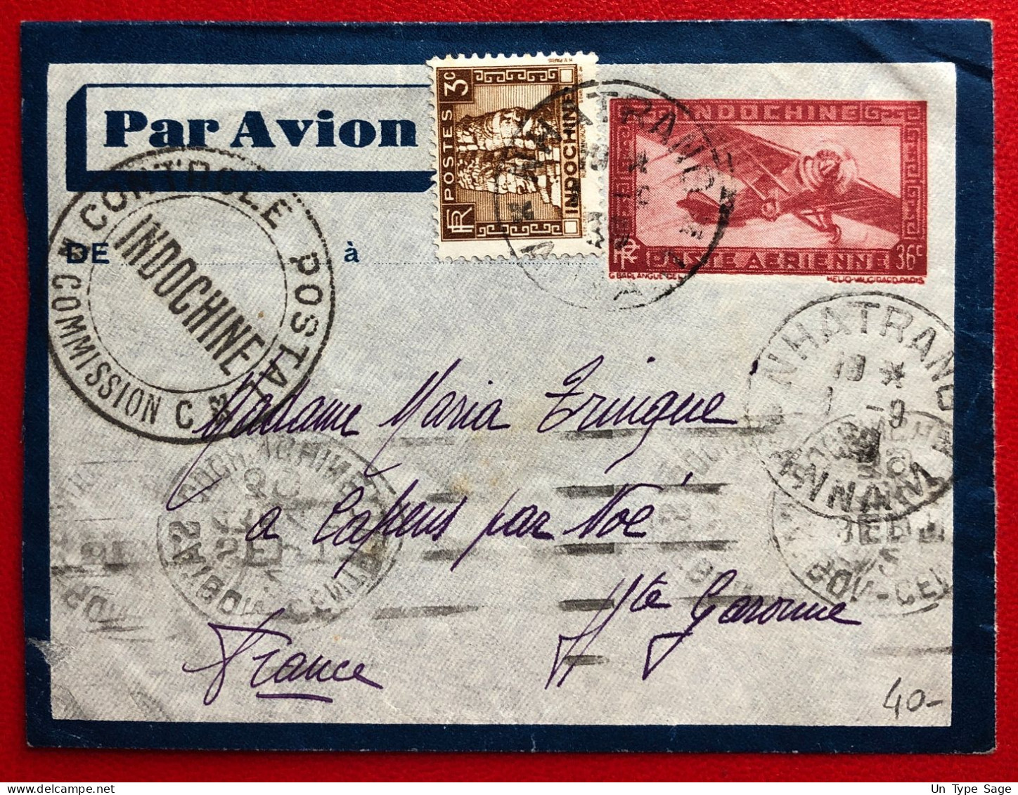 Indochine, Entier-Avion TAD NHATRANG, Annam 1.9.1939, + WW2 CENSURE Pour La France - (A248) - Brieven En Documenten