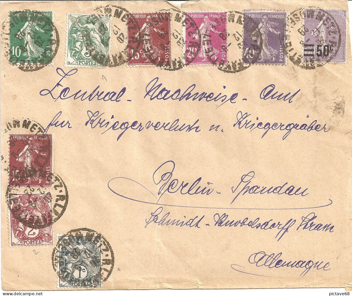 FRANCE / ENVELOPPE AVEC TRES BEL AFFRANCHISSEMENT MUTIPLES A DESTINATION DE L'ALLEMAGNE 1929 - 1921-1960: Modern Period