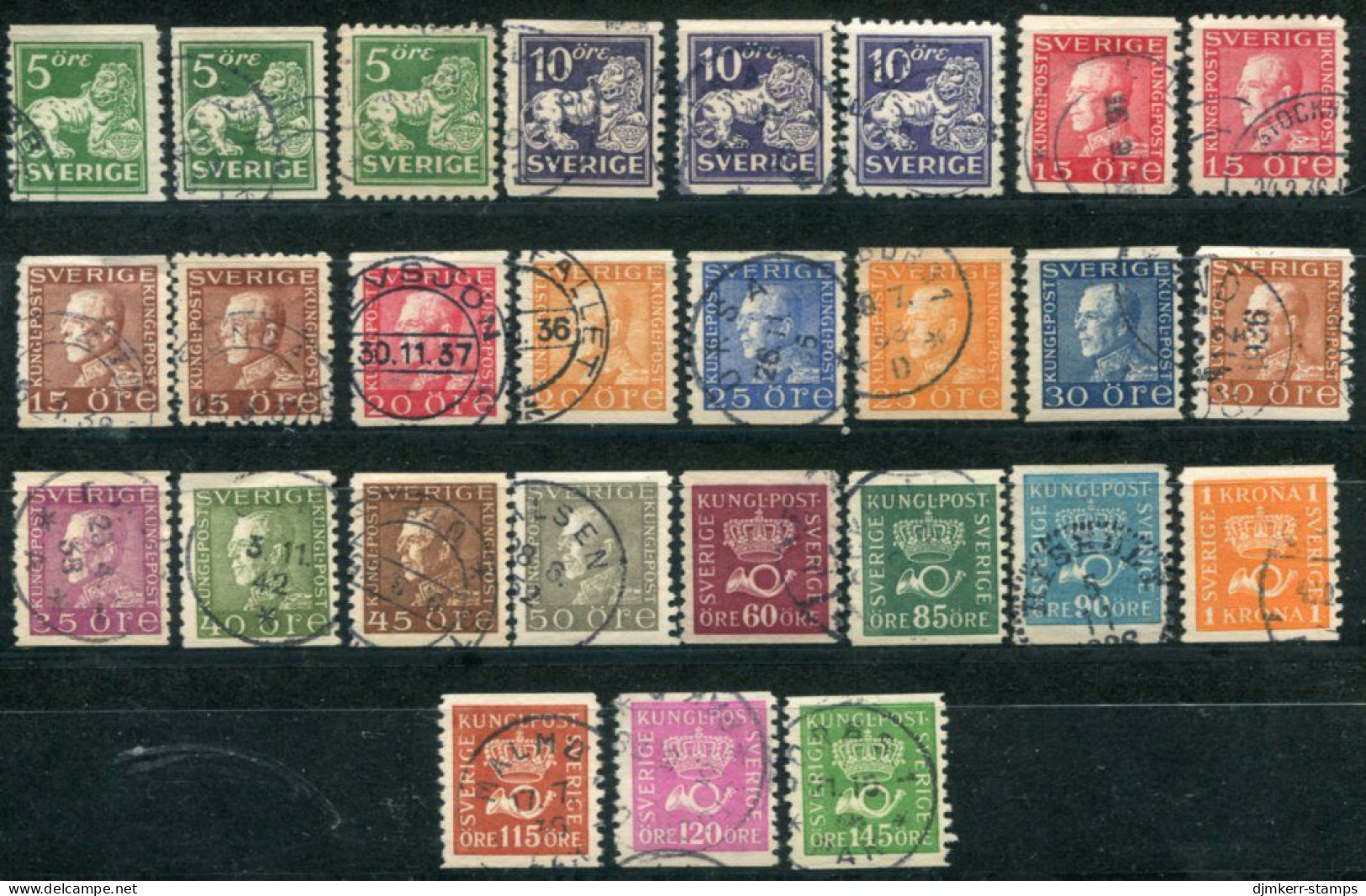 SWEDEN 1921-36 Definitive Set On White Paper With All Perforations, Complete, Used.  Michel 174 II - 207 II - Gebruikt