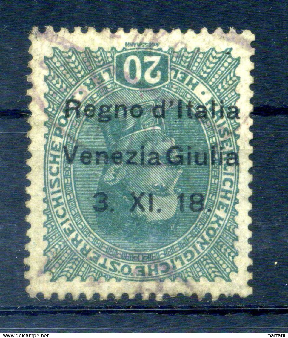 1918 VENEZIA GIULIA N.7ab USATO 20 Heller, Sovrastampa Capovolta, Francobolli D'Austria Sovrastampati - Venezia Giuliana