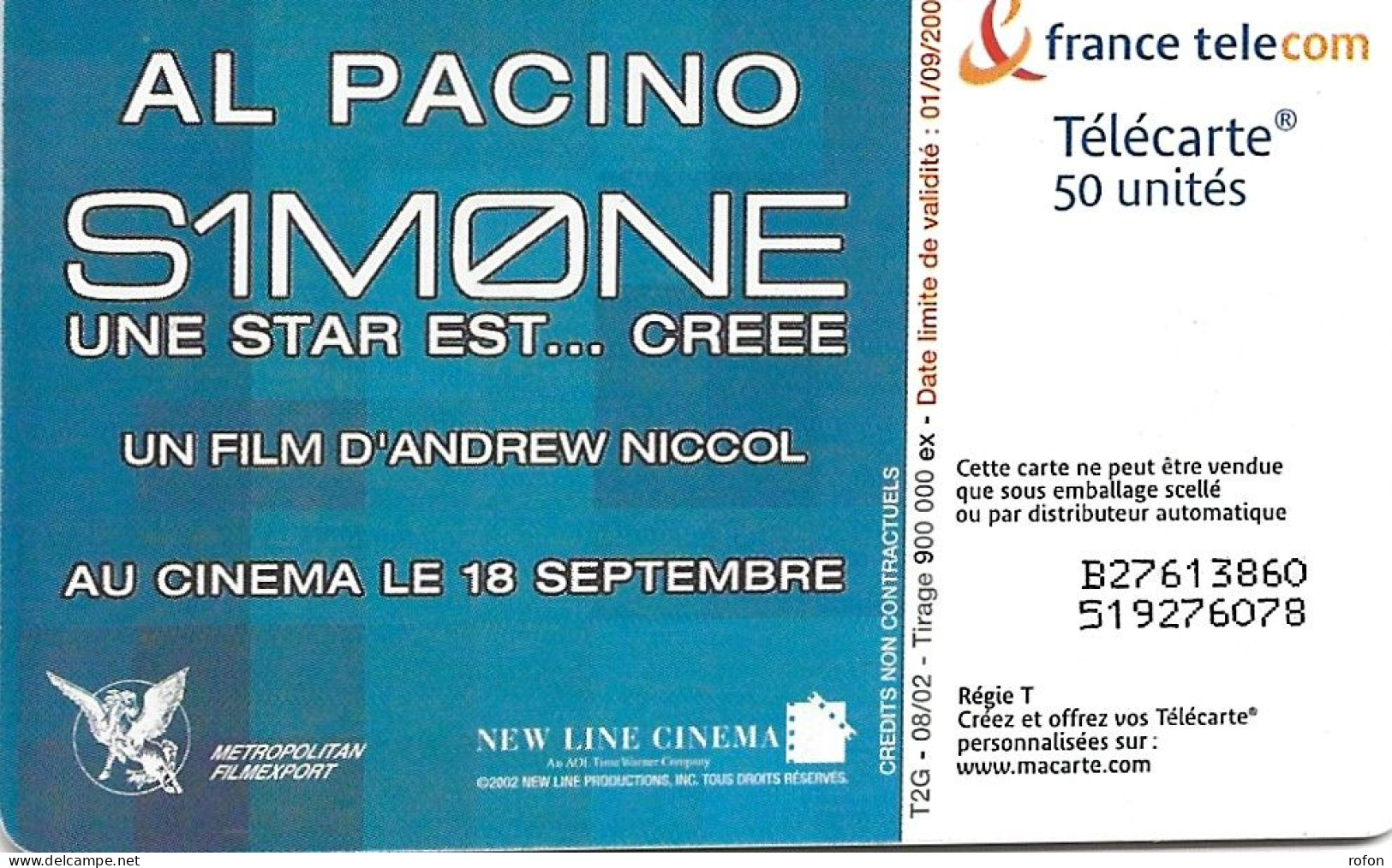 TELECARTE  -  AL PACINO - 1998 - Cine