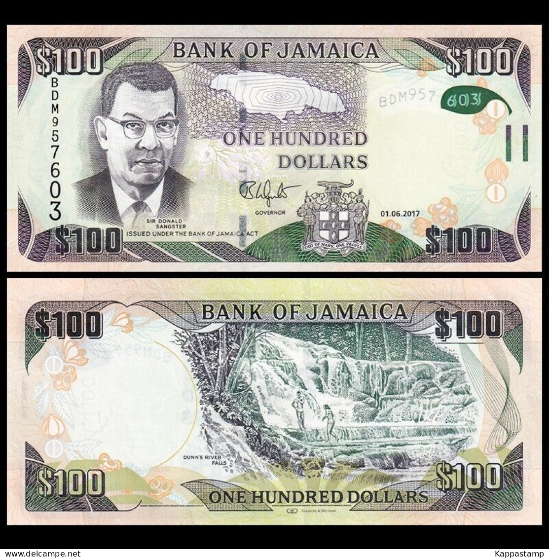 Jamaica 100 Dollars, 2017, P-95d, Hybrid, UNC (B/1-2 - Jamaica