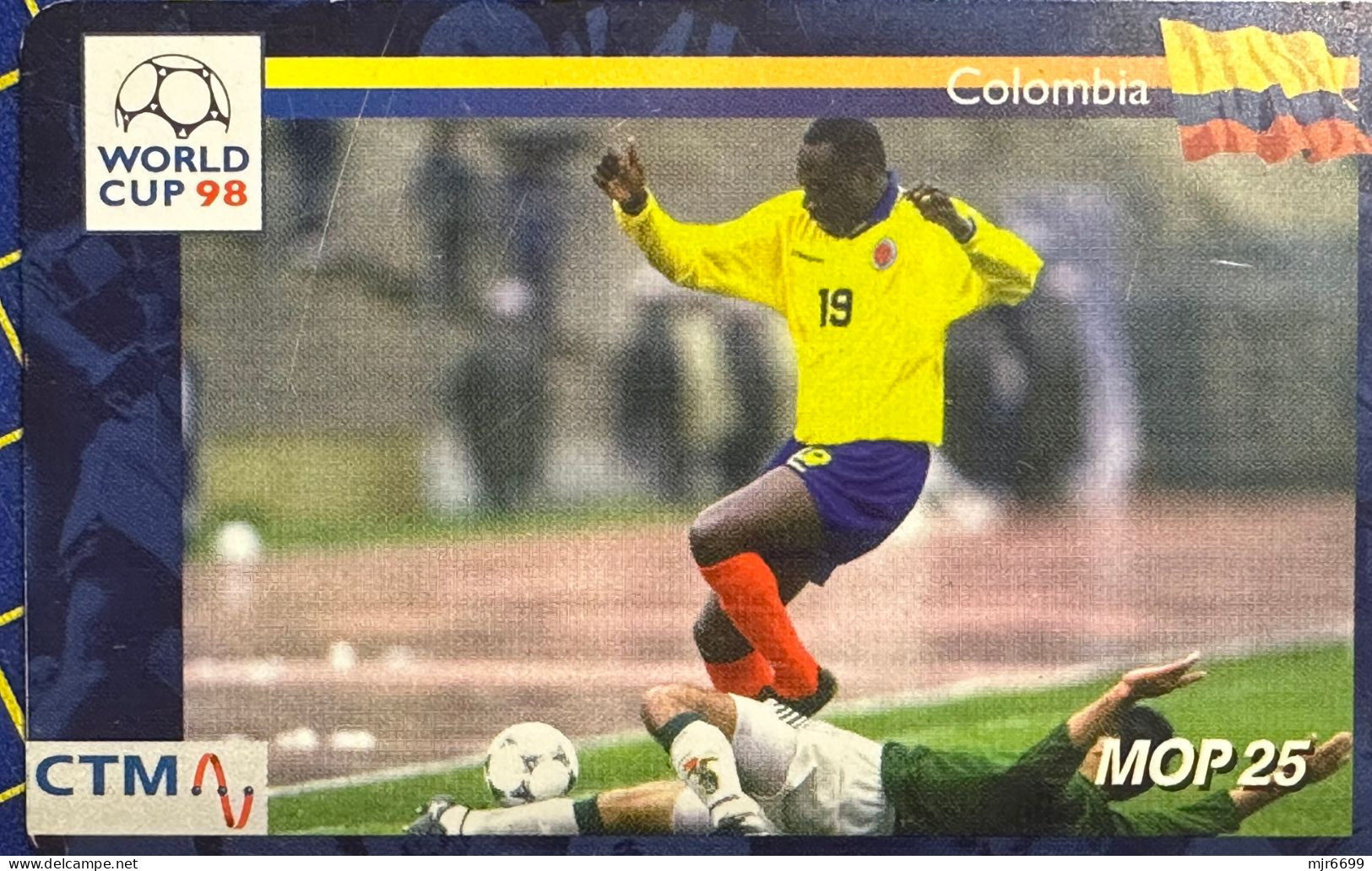 1998 WORLD CUP - COLOMBIA PHONE CARD, USED, VERY FINE AND CLEAN. - Macao