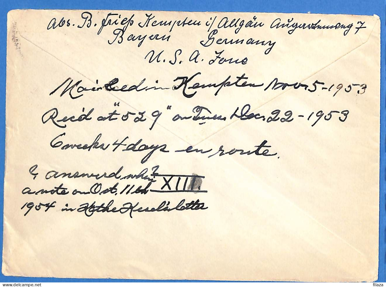 Allemagne Republique Federale 1953 Lettre De Kempten Aux USA (G18875) - Brieven En Documenten
