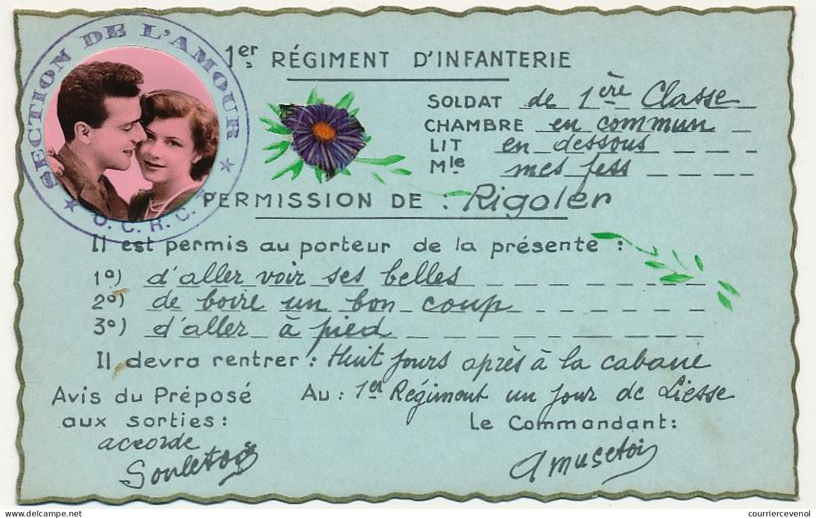 CPA - 1er Régiment D'Infanterie : Permission De Rigoler ... Fantaisie - Humoristiques