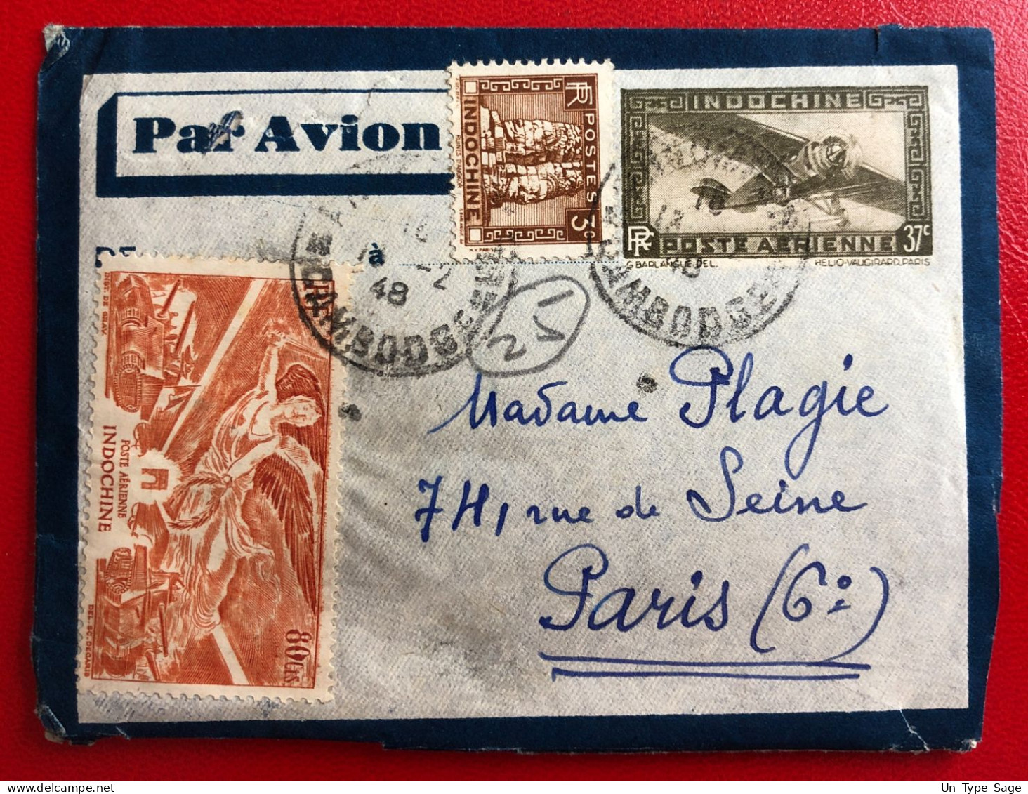 Indochine, Entier-Avion + Complément TAD PHNOM PENH, Cambodge 13.2.1948 - Pour Paris - (C042) - Lettres & Documents