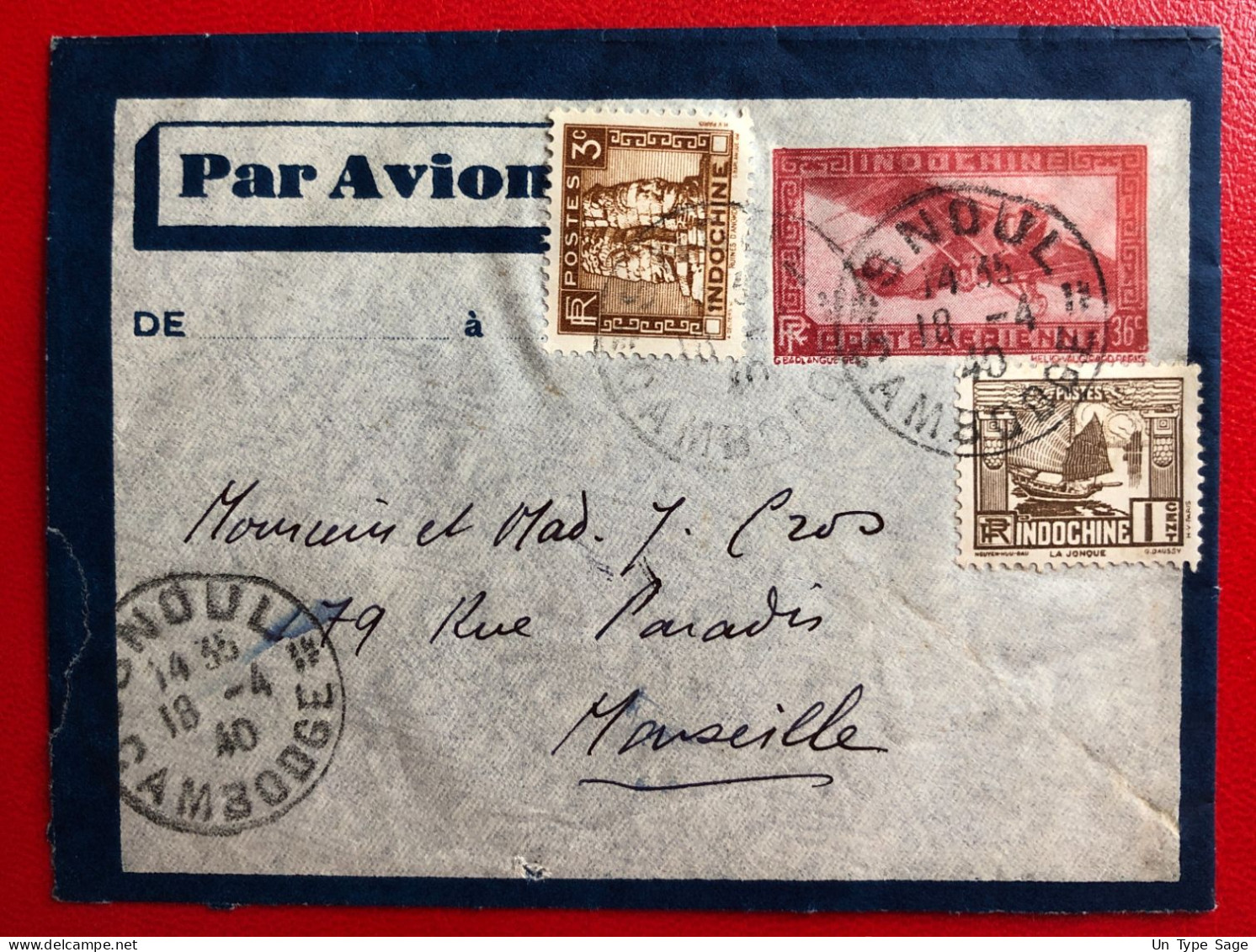 Indochine, Entier-Avion TAD SNOUL, Cambodge 18.4.1940, Pour La France - (C061) - Brieven En Documenten