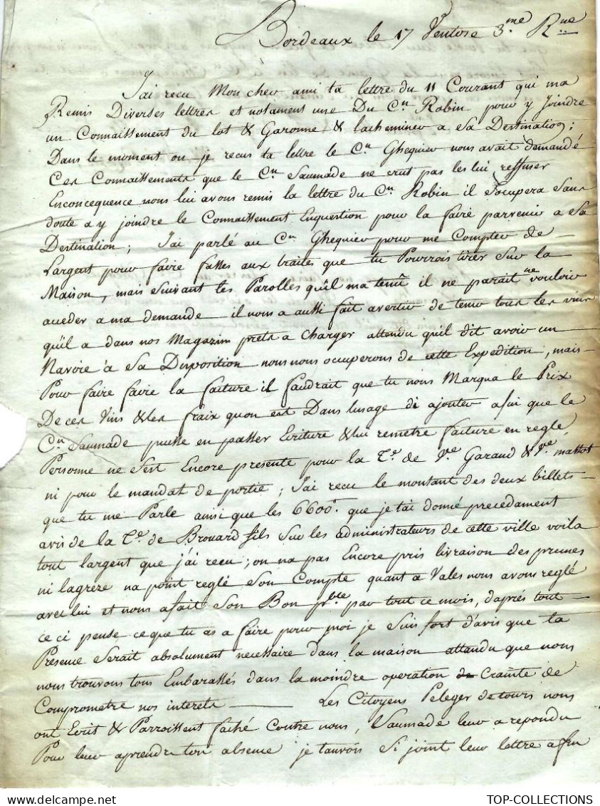 NEGOCE COMMERCE 1795 BORDEAUX   LETTRE Par Marie Lacoste épouse  à Son Mari  Lacoste Négociant  Se Trouvant à Dax - ... - 1799