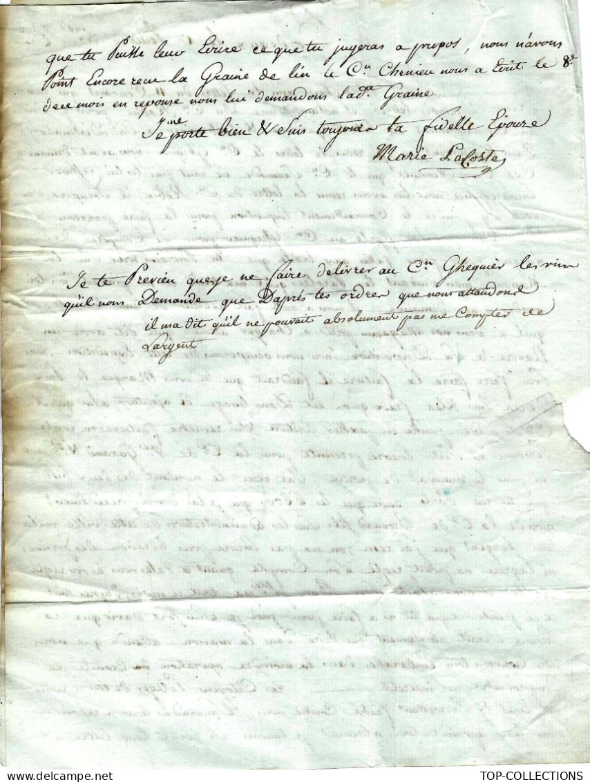 NEGOCE COMMERCE 1795 BORDEAUX   LETTRE Par Marie Lacoste épouse  à Son Mari  Lacoste Négociant  Se Trouvant à Dax - ... - 1799