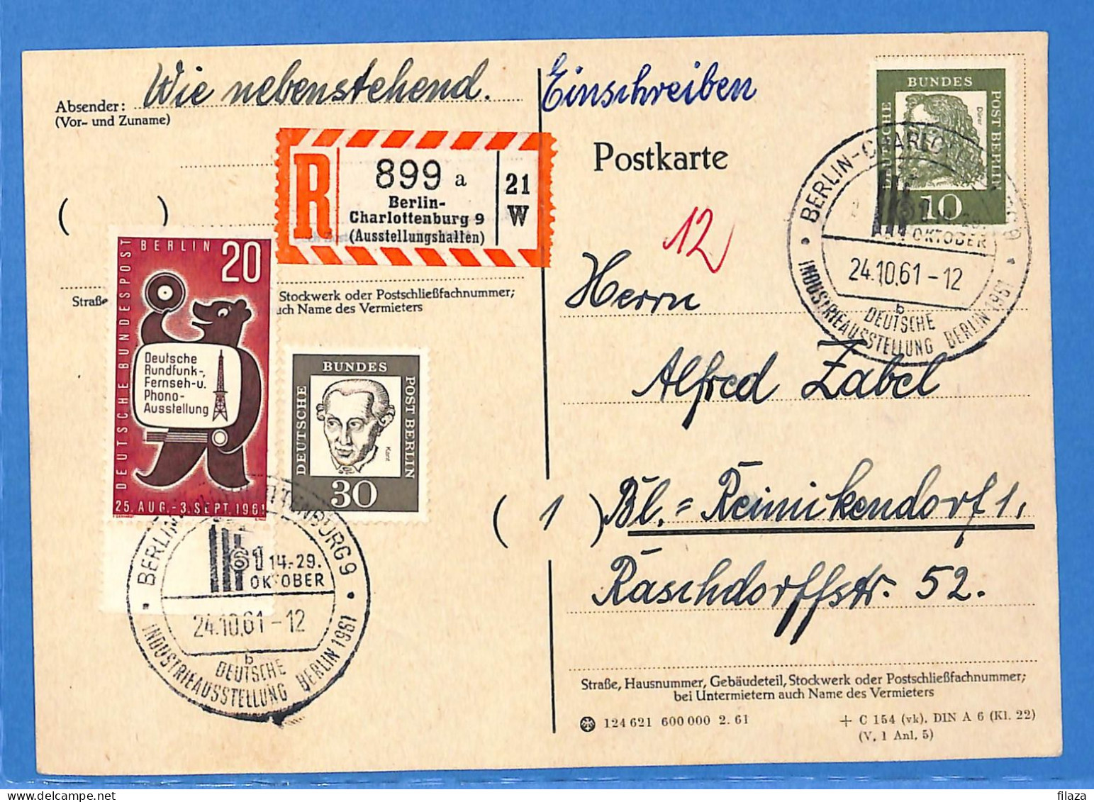 Berlin West 1961 Carte Postale Einschreiben De Berlin (G18904) - Lettres & Documents