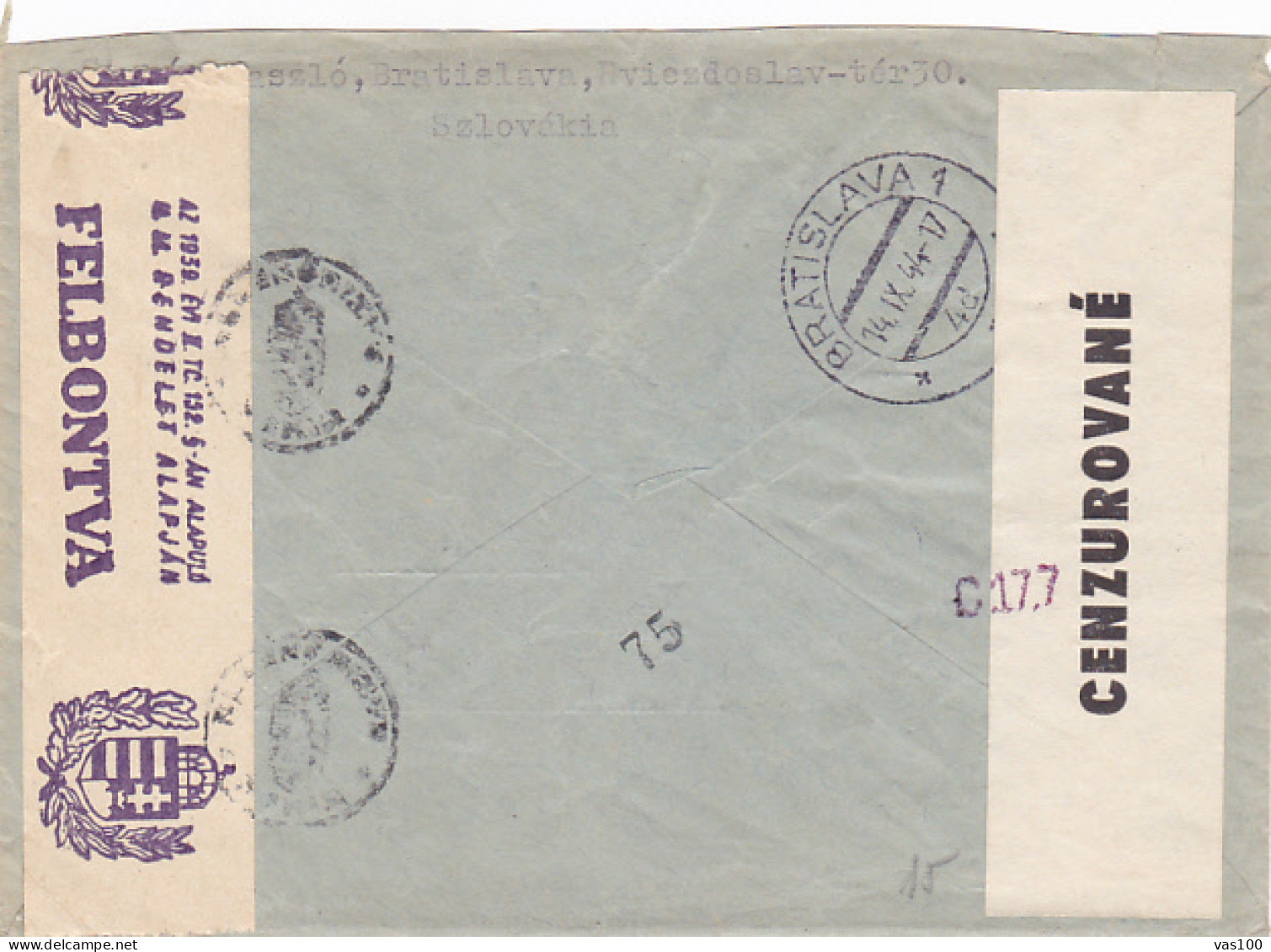 PLANE, LANDSCAPE, CENSORED WW2, STAMPS ON COVER, 1944, SLOVAKIA - Andere & Zonder Classificatie