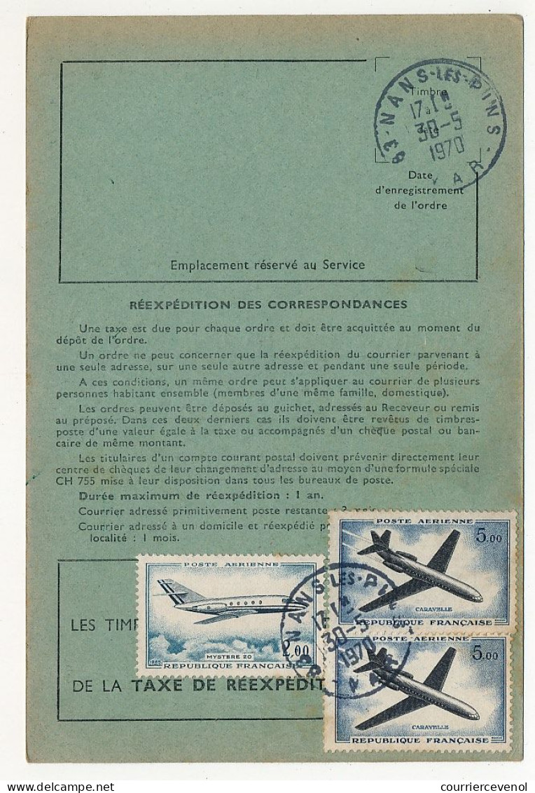 FRANCE - 12 Ordres De Réexpédition, Affranchis Timbres Avions Dont 5,00F Caravelle, Combinaisons Diverses - Lettres & Documents