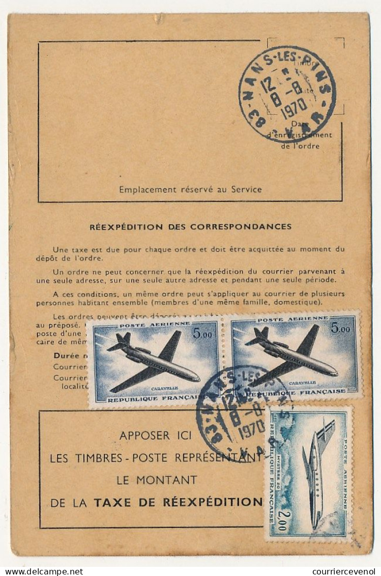 FRANCE - 12 Ordres De Réexpédition, Affranchis Timbres Avions Dont 5,00F Caravelle, Combinaisons Diverses - Lettres & Documents