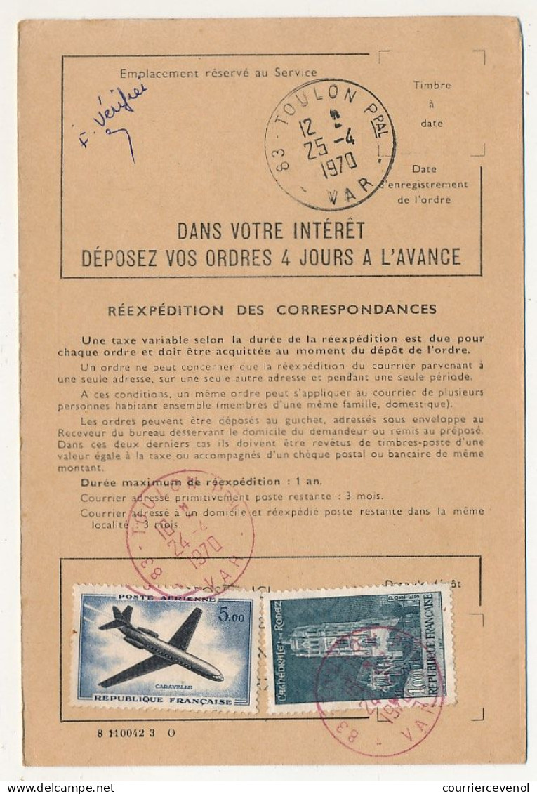 FRANCE - 12 Ordres De Réexpédition, Affranchis Timbres Avions Dont 5,00F Caravelle, Combinaisons Diverses - Briefe U. Dokumente